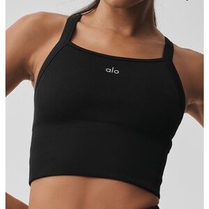 Alo Black Ribbed Crop Top